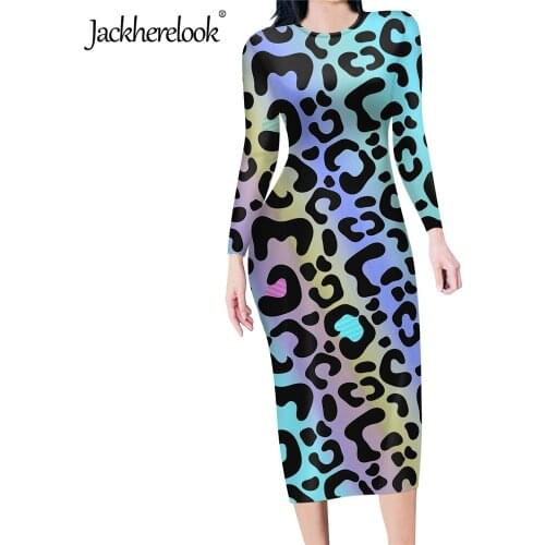 Jackherelook Gradient Leopard Print Elagant Womens Midi Pencil Dresses Office Ladies Vestidos Sexy Bodycon Dress for Teen Girls