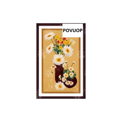 POVUOP DIY ribbon embroidery t-017 75X50cm flowers new cross stitch