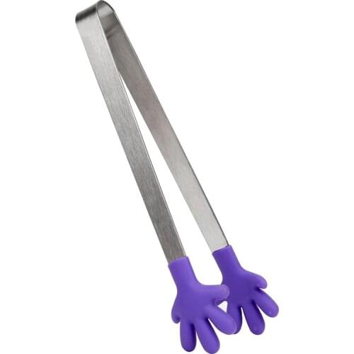Salad Serving BBQ Tongs Stainless Steel Handle Utensil Creative Hand Shape Kitchen Cooking Tools Mini Silicone Food Clip
