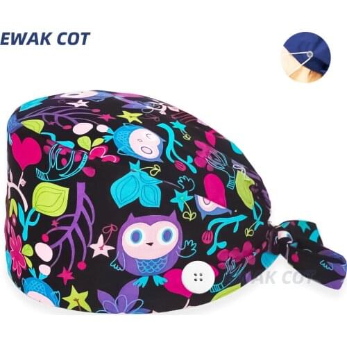Unisex Scrub Hat Adjustable Dental Clinic Cartoon Cute Cotton Work Nursing Hats Animal Printed Working Surgicals Cap Accessories