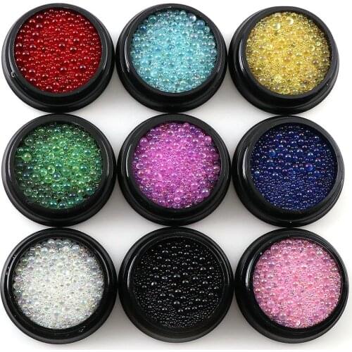1 Box Mix Size 0.6-3mm Mini Caviar Beads Bottom Colorful Green Pink Crystal Glass Beads For DIY UV Gel 3D Nail Art Decorations