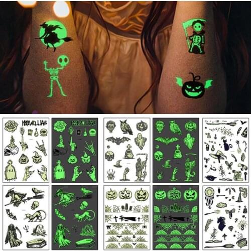 Luminous Glowing Halloween Temporary Tattoos Sticker Fake Tatoo Body Art Waterproof Tattoo Sticker For Party