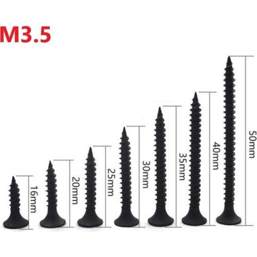 500g Drywall Screws Strengthened Carbon Steel Black Phosphating Drywall Self Tapping Screw M3.5 x 16 20 25 30 35 40 50mm