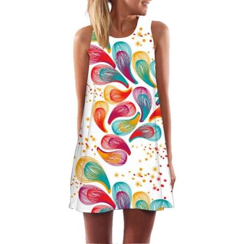 New summer casual Bohemian style vest dress abstract painting 3D full print dress womens fashion casual vest dress