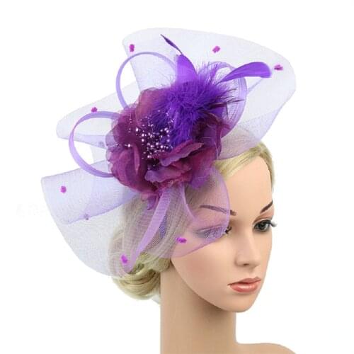 1PC Girls Fascinators Hat Women Flower Mesh Feathers Hat Wedding Royal Ascot Race Cocktail Tea Party Accessories Headband
