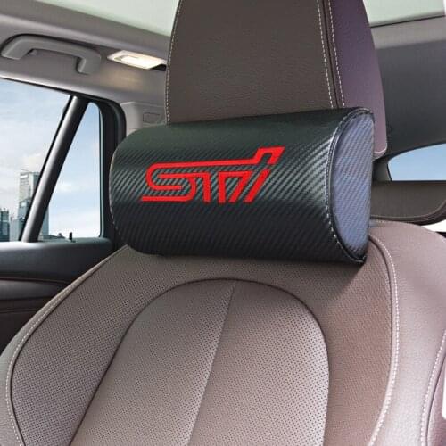 1pcs Car Neck Pillow PU Leather Seat Head rest Pillows Cushion For Subaru STI Impreza Forester Tribeca XV BRZ Car Accessories