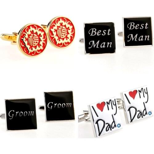 10pairs/lot Wedding Series Cufflinks Best Man/Groom/I Love Dad/Grooms Man Cuff Links Mens Wedding Jewelry Gift Wholesale