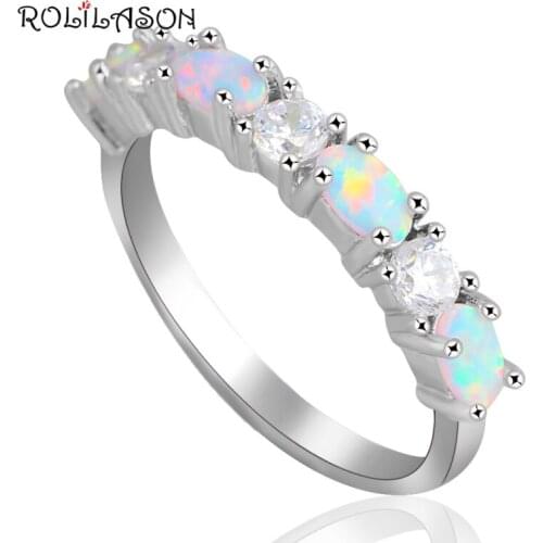 2.09g Zirconia Jewelry Popular White Fire Opal silver color Stamped Party Rings for Girls USA #6#7#8#9 OR698