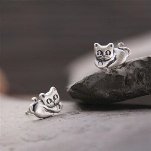 2018 New Arrival 100% 925 Sterling Silver Stud Earrings For Women Sweet & Cute Cat Earrings Fine Jewelry Wholesale