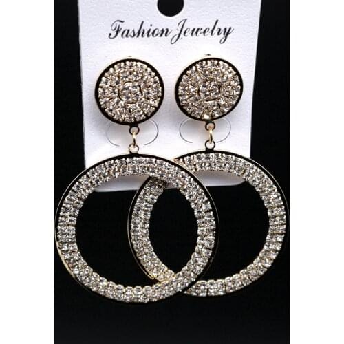 2019 Korean Trendy Long Big Circle Crystal Dangle Earrings Hanging Star Moon Women Wedding Party Fashion Jewelry orecchini