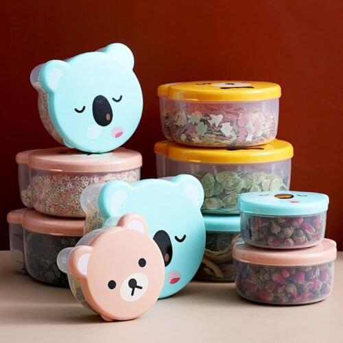 4Pcs Cartoon Bear Fresh-Keeping Box Snack Box Food Container Kitchen Organizer Microwave Refrigerator Sealed Storage Box