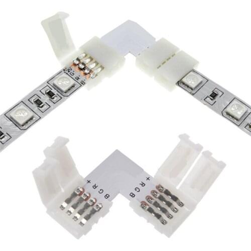 5pcs/lot L shape 5050 RGB Led Strip Connectors 4pin 10mm Easy install Strip Connectors Solderless snap adapter plate