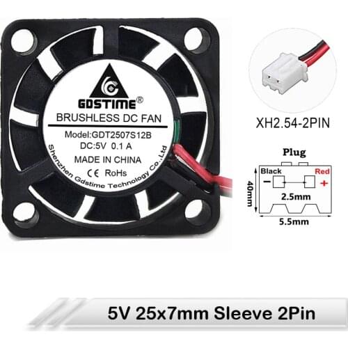 500 Pieces LOT Mini 2507 25MM x 7MM 2.5cm 25mm*7mm 2Pin 5V DC Computer Case Brushless Cooler Cooling Fan