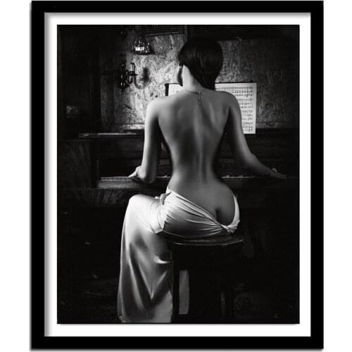 5D Black White Woman Piano Diamond crystal round DIY diamond painting embroidery Home decoration Diamond mosaic Portrait A1338