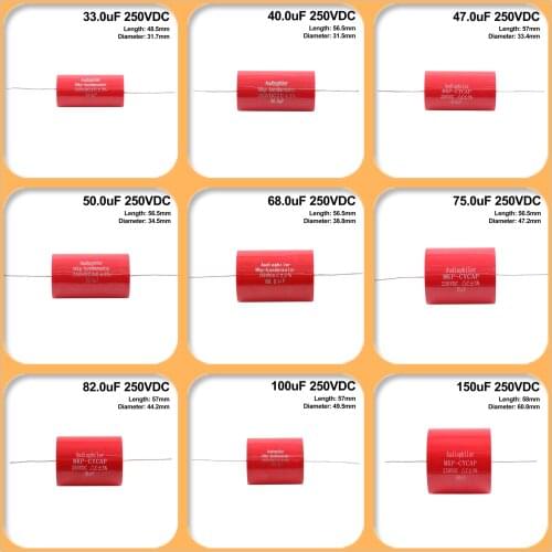 Audiophiler Axial MKP Audio Grade Capacitor 33uF~150uF 250VDC For HIFI Frequency Capacitance Guitar Amplifier DIY