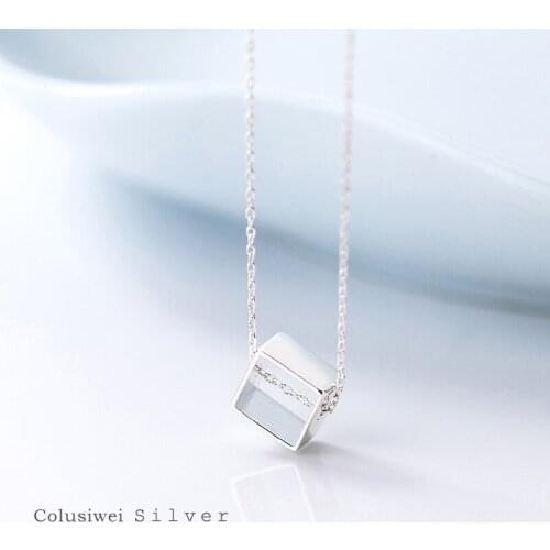 Colusiwei Square Necklace Silver 925 Jewelry Geometric Pendant Necklaces for Women Simple Design Korea Style Jewelry for Girls