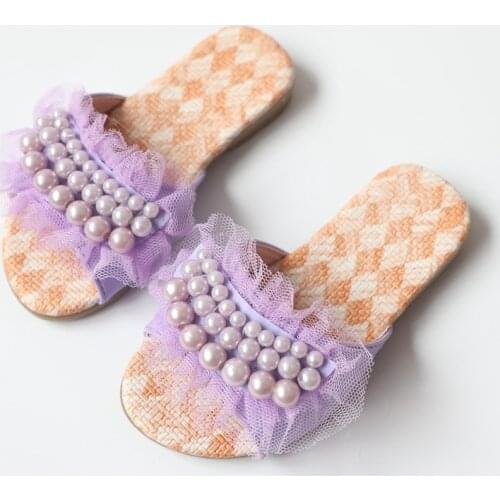 Childrens Slippers 2021 Summer New Girl Sandals Slippers Pearl Princess Open-toe Non-slip Shoes Sweet Cute Casual Flats Chic