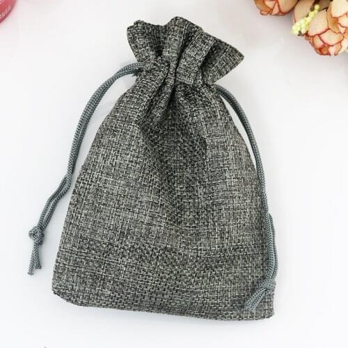 50pcs/lot Gray Color Jute Bag 15*20cm Cute Drawstring Gift Bag Wedding Storage Bracelet Candy Jewelry Packaging Bag Linen Bags