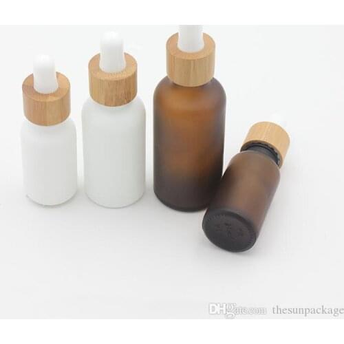 15ml 30ml 50ml Frosted Amber White Glass Dropper Bottle with Bamboo Cap 1oz Glass Bamboo Essential Oil Bottle