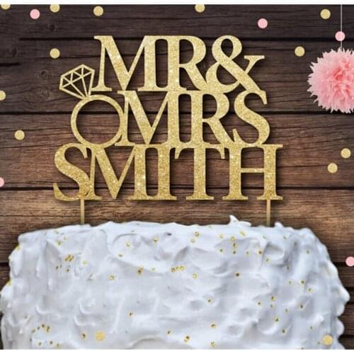 Custom Wedding cake topper, Mr and mrs gold cake topper, engagement party personalised any name Party Decorations