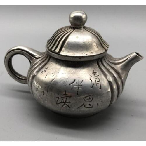 China White copper Bamboo leaves teapot crafts statue