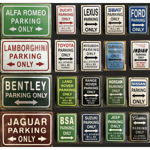 Classic Parking Only Tin Sign Vintage Car Parking Retro Metal Sign for Garage Workshop Man Cave Pub Wall Art Decor Plaque