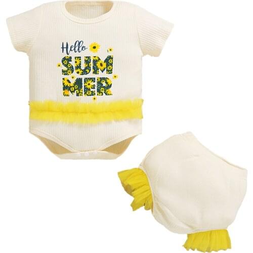 2021-03-09 Lioraitiin 2Pcs Set 0-24M Newborn Infant Baby Girl Summer Clothing Short Sleeve Letter Romper Top Shorts Outfit