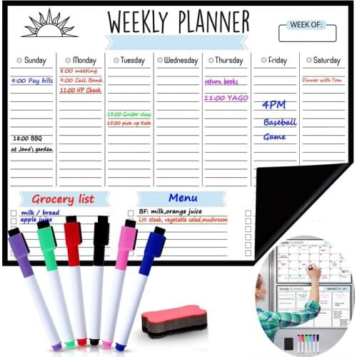 A3 Magnetic Weekly Dry-Erase Board Calendar Fridge Whiteboard Magnetic Weekly Planner for Refrigerator Fine Tip Marker Eraser