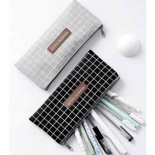 Kawaii Simple Grid Dot Canvas girl Pencil Bag cheap Stationery supplies Storage Pencil Case pen for School tools Supply Pouch