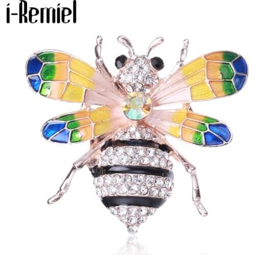 Fashion Bee Brooches Pin Simple Rhinestone Crystal Enamel Pins Sweater Suit Collar Badge Vintage Jewelry for Women Accessories