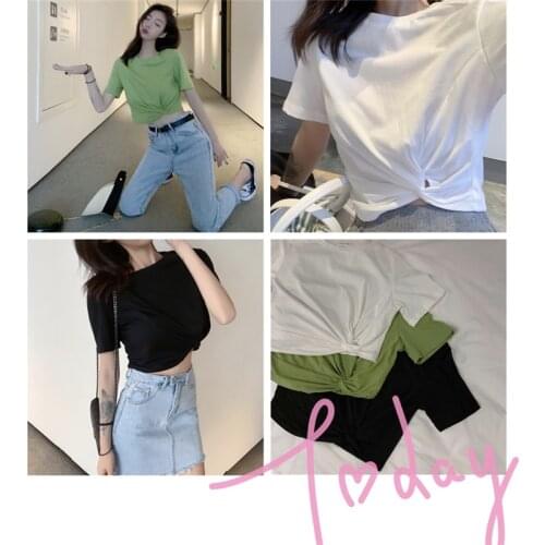 2021 New Summer Round Neck All-match Three-color Short-sleeved Navel T