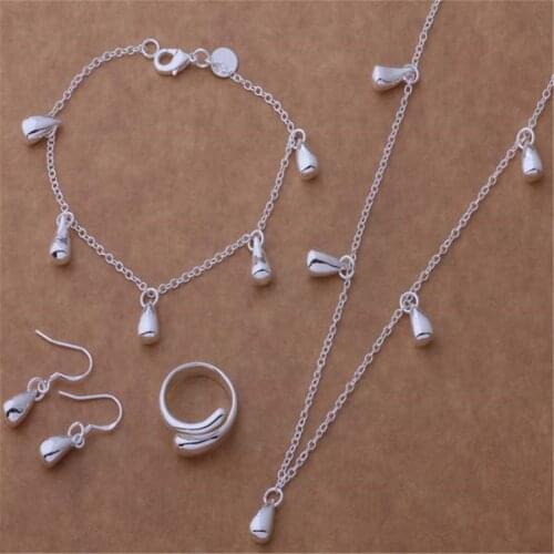 New simple AT095 high quality silver color jewelry charm cute women bracelet earrings rings necklace jewelry set
