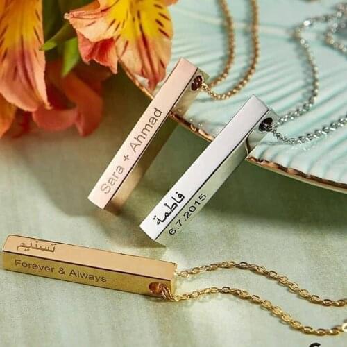 Zciti Customized Name Necklace Stainless Steel 3DBar Nameplate Necklace Personalized Engraved Letter Gold Choker Jewelry Gift