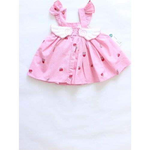 Baby girl Pink Cherry Print Dress Sleeveless Halter Design