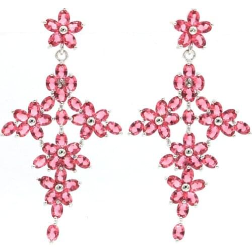 58x30mm Dazzling Cross Shape Created Pink Raspberry Rhodolite Garnet Gift For Girls Silver Earrings Daily Wear