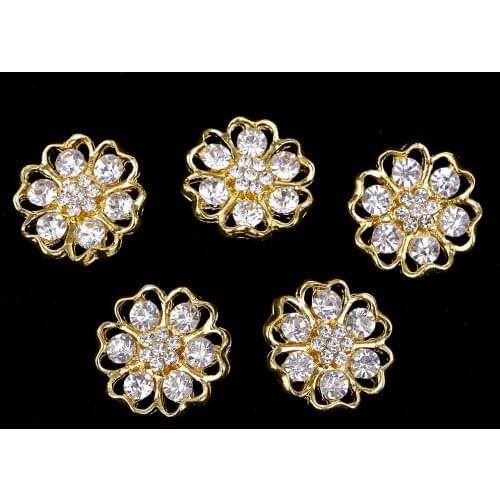 5 Pieces Gold Alloy Rhinestone Flower Shank Buttons Clothing Sewing Button 20mm