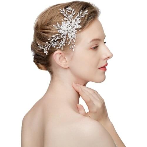 SLBRIDAL Handmade Silver Color Crystal Rhinestone Pearls Wedding Hair Jewelry Headband Bridal Headpiece Hair Accessories