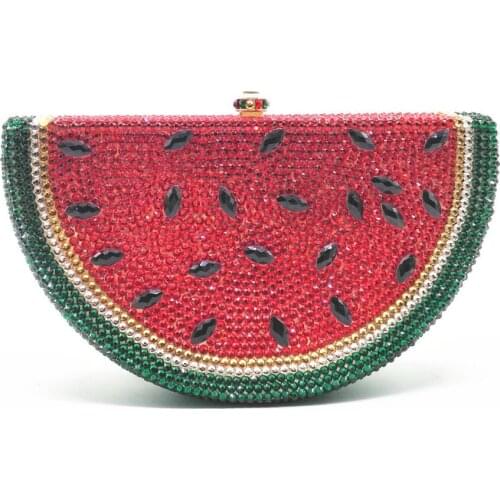 XIYUAN BRAND Watermelon Crystal Women Evening Wedding Cocktail Handbag Clutch Hardcase Metal Box Bridal Chain Shoulder Purse