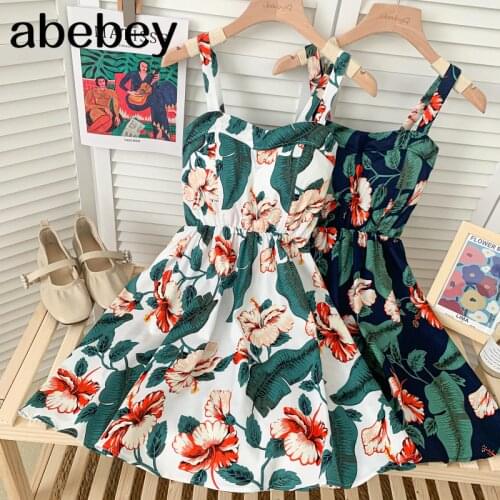 2021 New Summer Bohemian holiday style off shoulder sleeveless Dress high waist floral dot short sling Dress