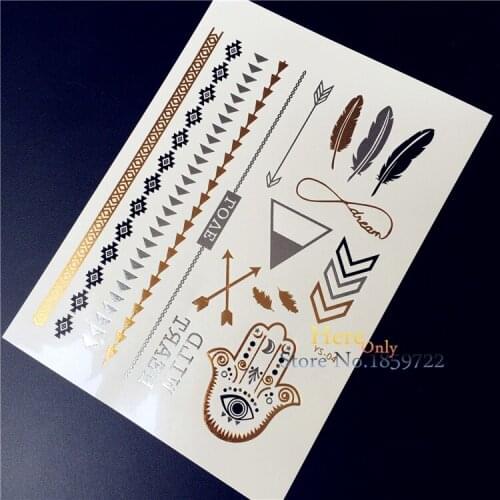 1PC Fashion Men Women Body Art Temporary Tattoo Stickers HYS04 Feather Hamsa Hand Eye Arrow Bracelet Waterproof Metallic Tattoos