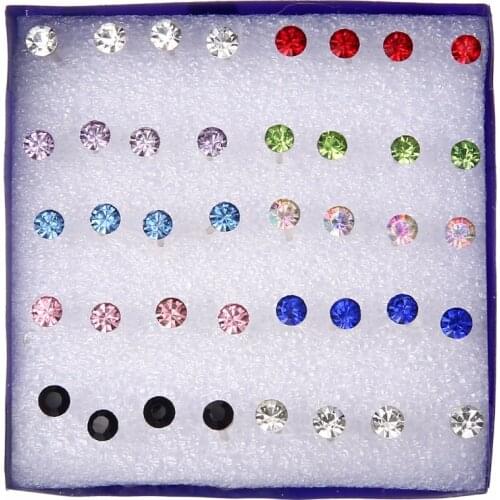 20 pairs/set Colorful Crystal Stud Earrings Set For Women Jewelry Rhinestones Piercing Earrings kit Pack lots Bijouteria brincos