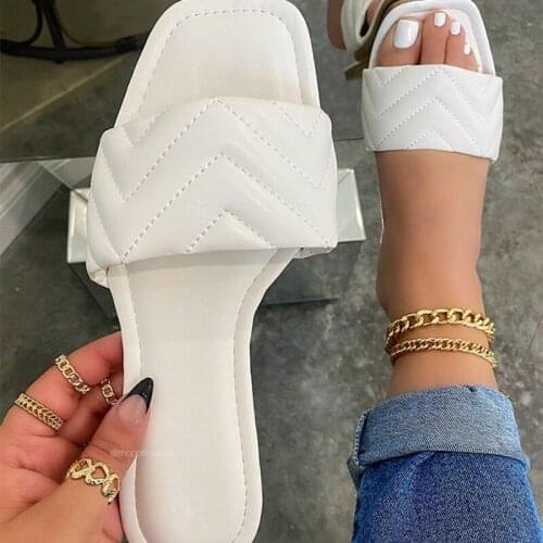 2021 Women Square Toe Slippers Ladies Sewing Casual Flats Female Summer Beach Slides Woman Outdoor Leisure Shoes Plus Size