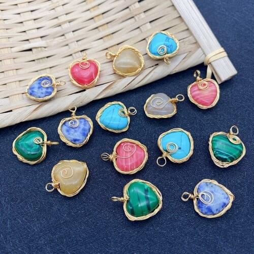 3 Pieces of Natural Stone Heart Pendants Malachite Turquoise Rhodolite Colorful Necklace Pendant Reiki Stone DIY Jewelry Making