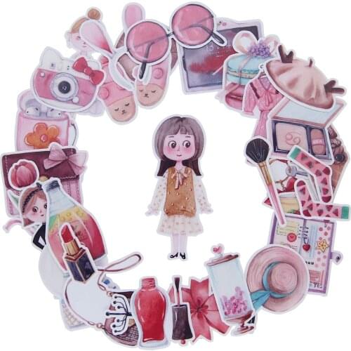 32psc Kawaii Girly Fashion Cosmetic Sweet Pink Sticker Pack for Girls Teens Children Planner Journal DIY Gifts Diary Decals