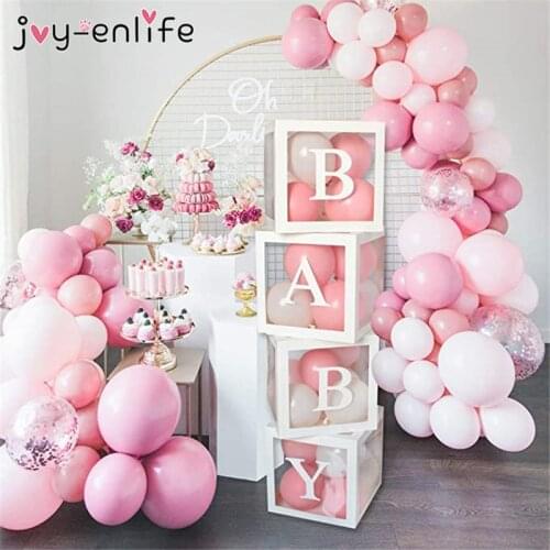 A-Z letter Name Transparent Balloon Box BABY Blocks Boy Girl Party Gift Box Wedding Decorations Baby Shower Birthday Party deco