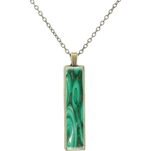 JOINBEAUTY Green Stone Texture Pattern Personality Send Friends Bronze Chain Jewelry Classic Art Picture Glass Pendant Necklace