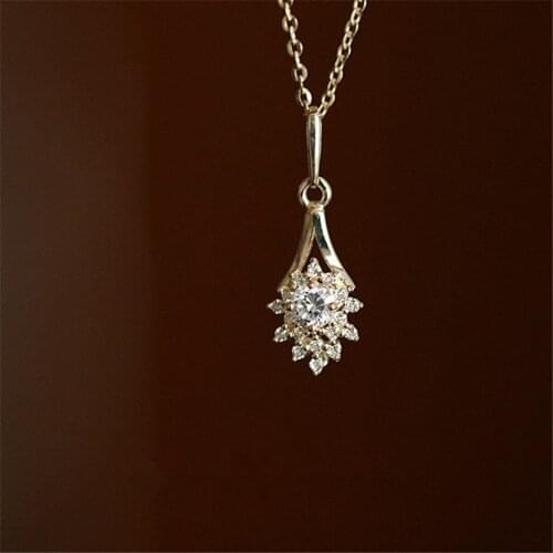 925 Sterling Silver Pavé Crystal Magnolia Flower Pendant 14k Gold Clavicle Chain Necklace Women Vintage Palace Style Jewelry