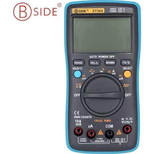 BSIDE ZT302 Digital Multimeter 9000 Counts True RMS Multifunction Back light AC/DC Voltage Temperature Capacitance Tester
