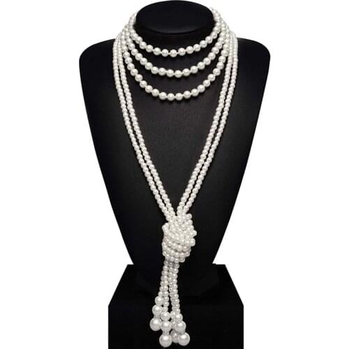 1920s Flapper Beads Cluster Long Pearl Necklace Art Deco Fashion Faux Pearls Necklace Gatsby Accessories Vintage Costume Jewelry