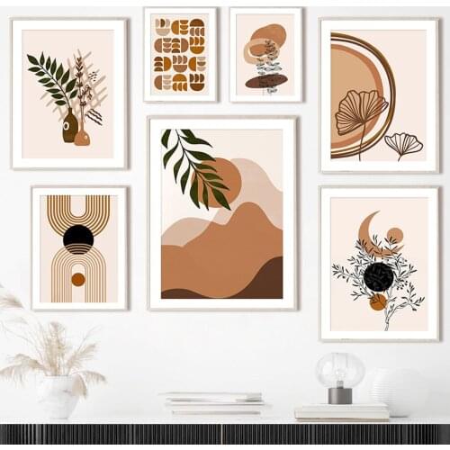 Mountain Sun Moon Leaf Plants Abstract Geometric Art Canvas Painting Nordic Posters & Prints Wall Pictures For Living Room Decor